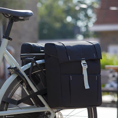 Dubbele fietstas Gazelle Black Olive adapter Mik